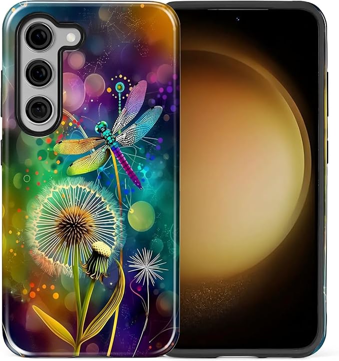 for Samsung Galaxy S23 Case, Dragonfly Dandelion Colorful Pattern Glossy 2 in 1 - Image 2