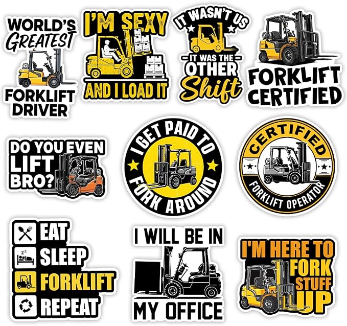 MAIANEY Funny Forklift Sticker Pack – Set of 10 Waterproof Vinyl Stickers by Maianey