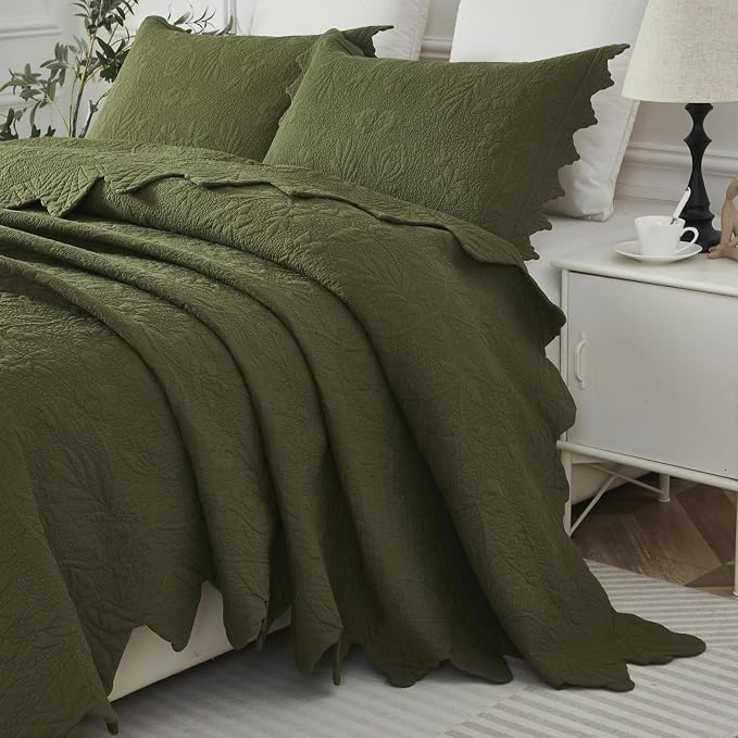 Brandream Queen Size Quilt Set Cotton Green Quilts Luxury Farmhouse Bedding Set - Image 4