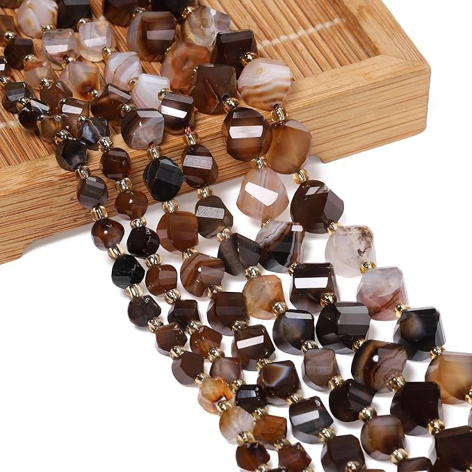 42pcs Natural Brown Striped Agate Stone Beads - Image 3