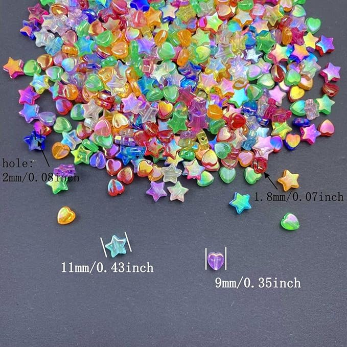 Jmassyang 600 PCS Acrylic Beads Heart Star Shape Charming Clear AB Colors Bead - Image 2