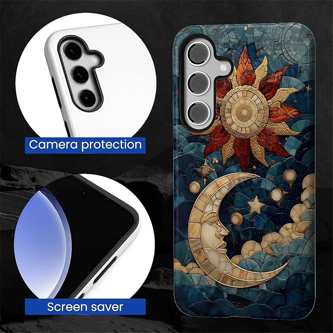 Case for Samsung Galaxy S24 FE Case, Sun Moon Stars Faux Stained Glass Design - Image 2