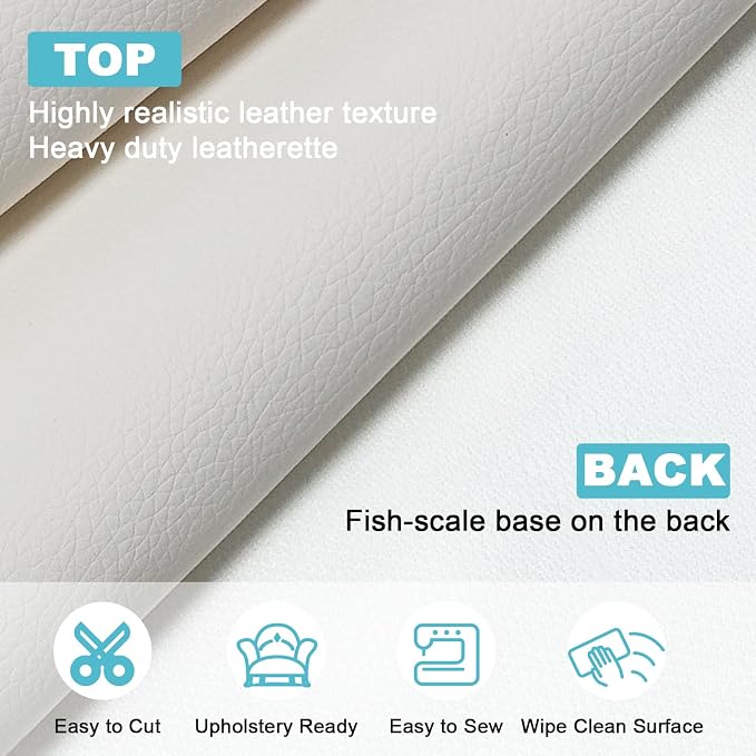 White Faux Leather Fabric 197"×55" Lychee Grain Upholstery Vinyl - Image 2