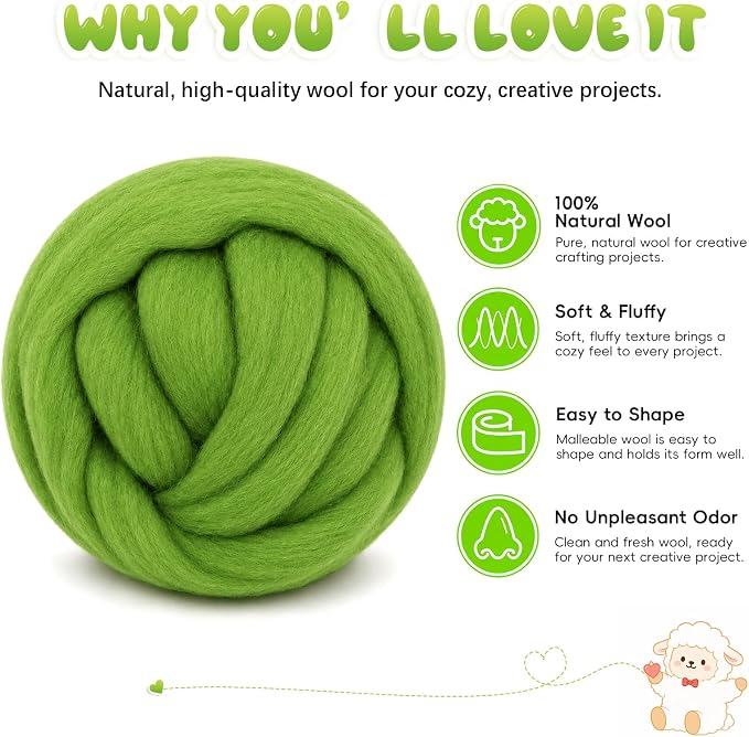 3.53oz Wool Roving: Needle Felting Wool White Roving Wool Felting Supplies Pure - Image 2