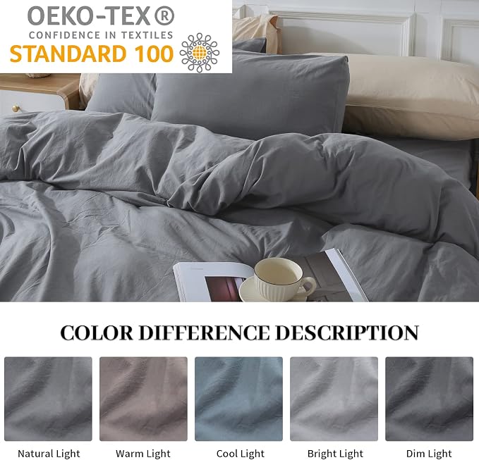 NEXHOME PRO Cotton Duvet Cover Queen Size Linen Look Textured Organic Natural - Image 2