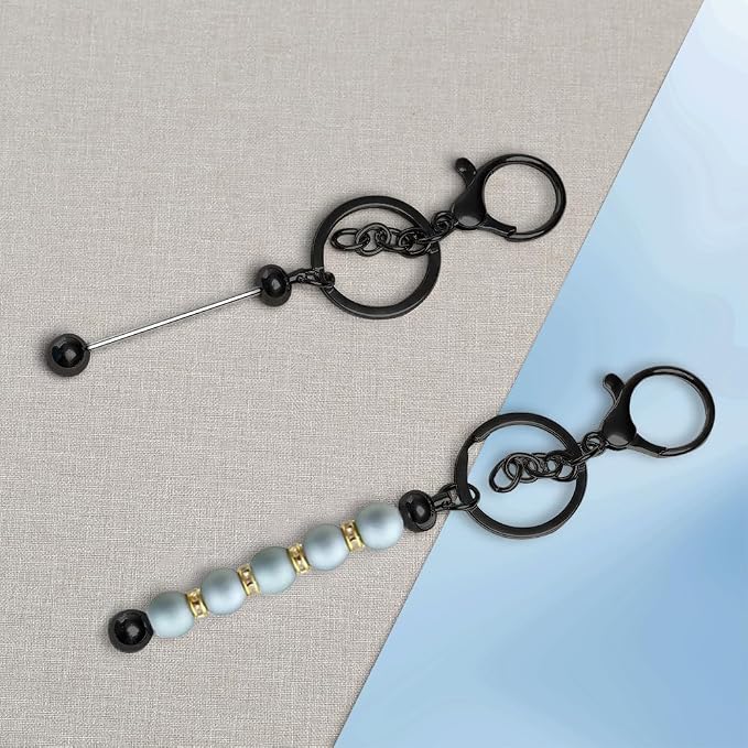 6Pcs Beadable Keychain Bars Blanks Bead Keychain Bar Metal Beaded Keychains - Image 5