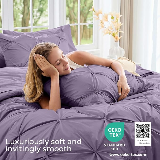 Sasttie California King Comforter Set, 7-Piece Bed in a Bag, Pintuck Bedding - Image 3