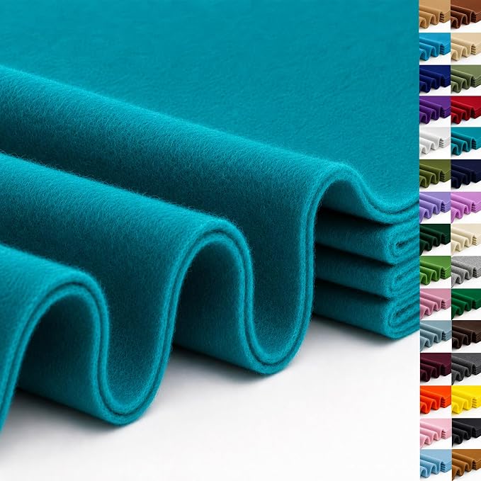 Peacock Blue Large Felt Fabric 36" x 36", 1.4 mm Soft Felt Sheet, Nonwoven by ZANEXIR
