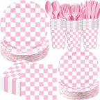 Pickmesh 400 Pcs Pink and White Checkered Party Decorations Set Light Pink by Pickmesh