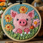 Punch Needle Kits for Beginners Cute Pig in Flowers 20x20cm-6 | Easy for by Unknown