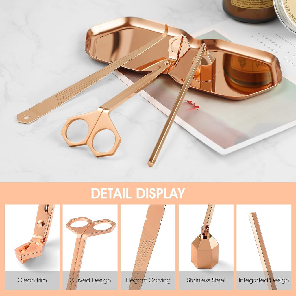 3-in-1 Candle Accessory Set, Wick Trimmer, Candle Snuffer, Wick Spoon, Stainless Steel Material Perfect for Candle Lovers(Rose Gold)