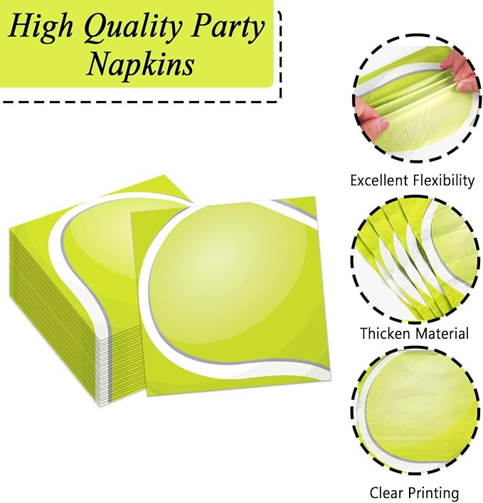 Qyeahkj 50 Guests Tennis Plates and Napkins Party Supplies Tennis Ball Birthday - Image 4