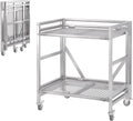 2 Shelf Rolling Cart with Wheels, 660lbs Capacity Collapsible Steel Rolling Utility Cart, Heavy-Duty Foldable Hand Truck, Metal Storage Carts with Handle for Groceries, Warehouse (36" Lx26 W)
