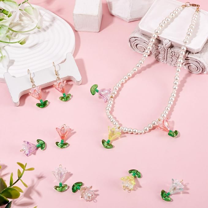 FASHEWELRY 60Pcs Mixed Color Transparent Acrylic Flower Charms 14-26mm Colorful - Image 2