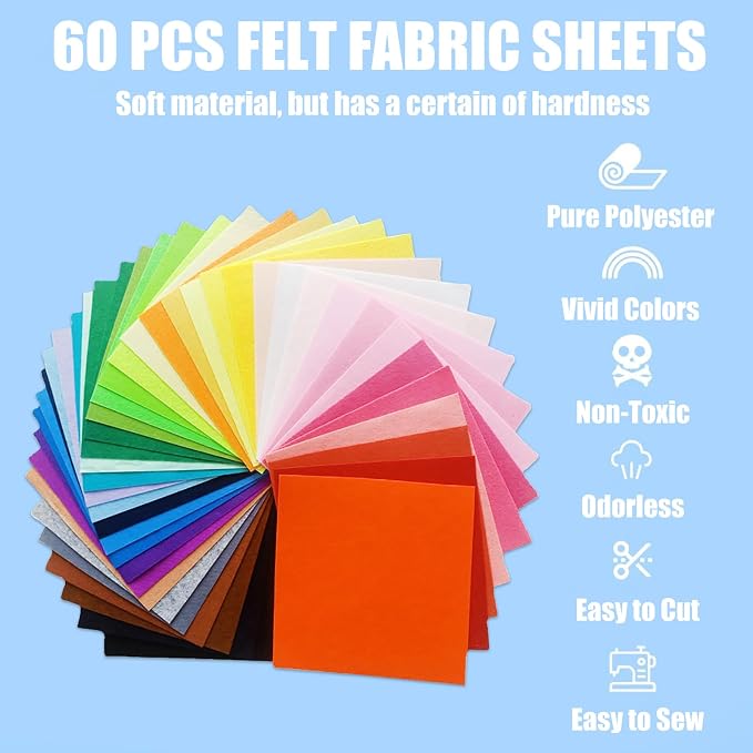 60 PCS Felt Fabric Sheets Craft Kit, Thick Nonwoven Felt, - Image 3