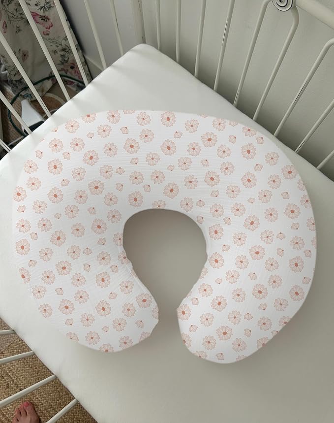 Nursing Pillow Covers, Muslin Nursing Cover for Breastfeeding Pillows, Comfortable for Baby Girls and Boys (Flower-A)