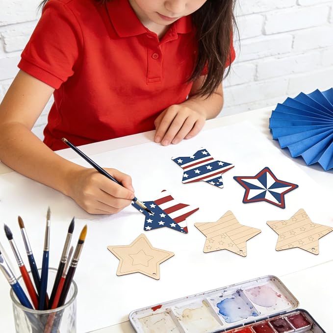 COCHIE 4th of July Stars Wood Crafts to Paint Set of 24, Memorial Day - Image 5