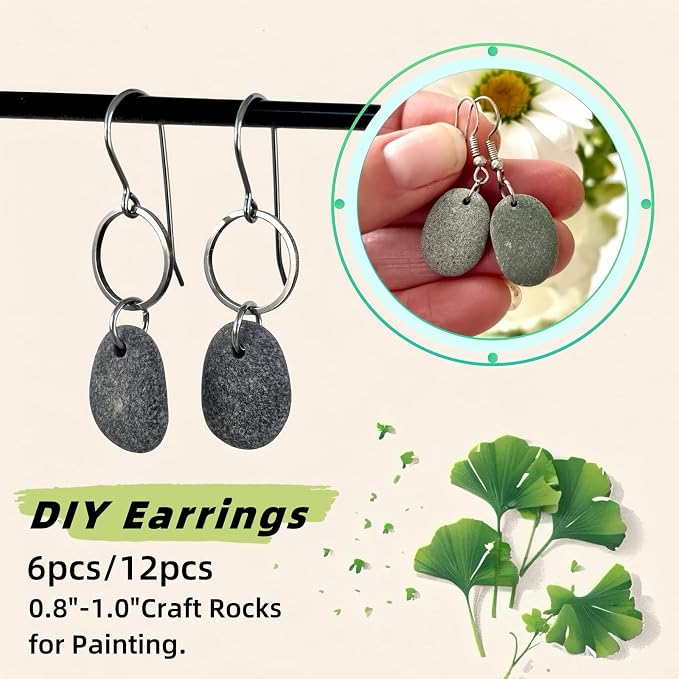 CYLHCM 12PCS Top Drilled Tiny Flat River Stones to Paint, 0.8"-1.0"Craft Rocks - Image 4