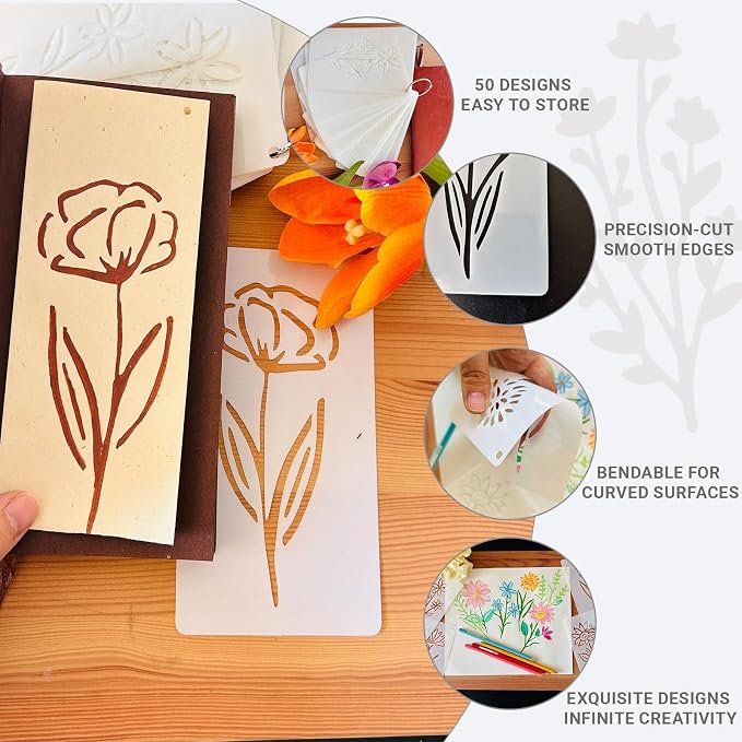50PCS Flower Stencils for Painting, Small Botanical Stencils for Crafts Reusable - Image 4