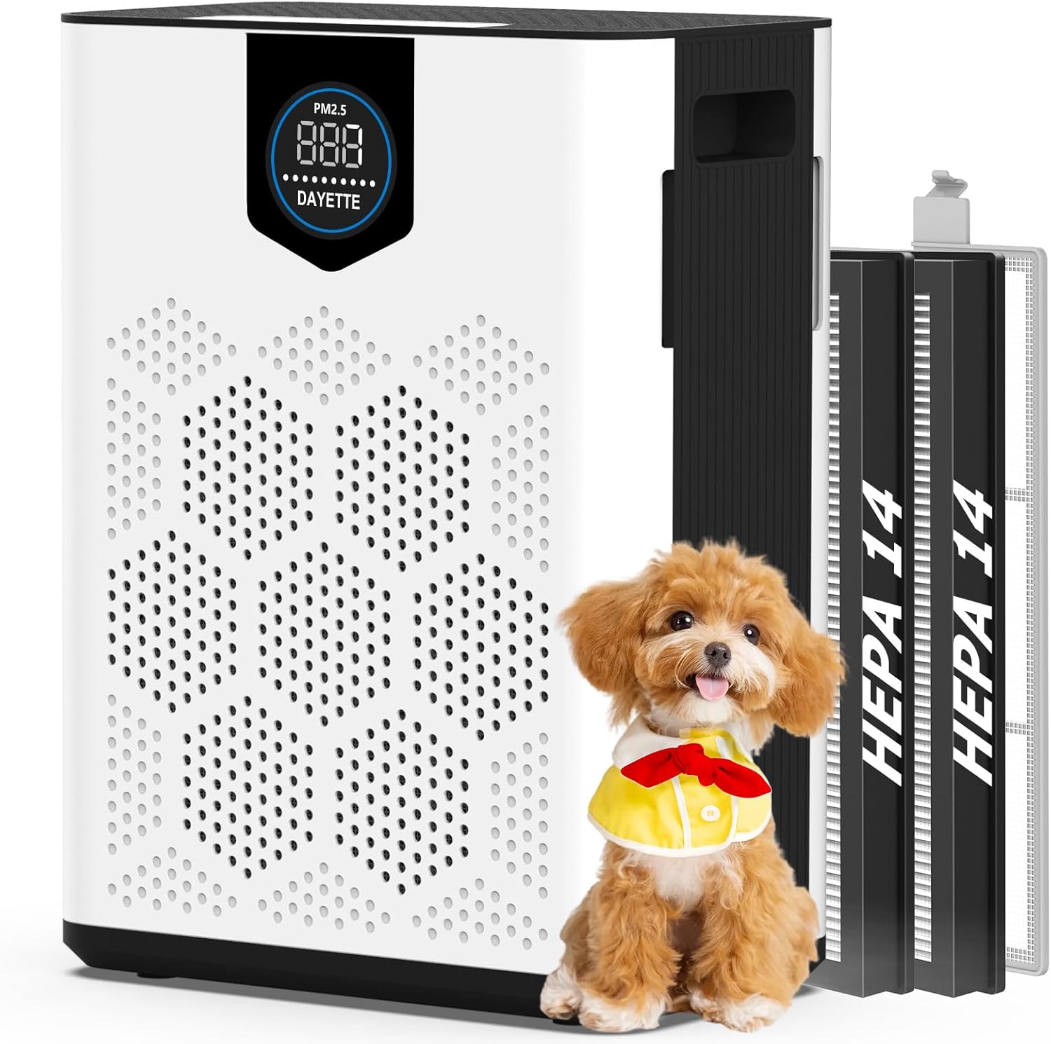 DAYETTE Air Purifiers for Home Large Room Up to 3000 Ft² with 2xH14 HEPA Filters, Air Purifiers for Pets Bedroom with Washable PreFilters, 2 TIMES Purification Speed In Turbo Mode for Dust, Hair, Odor