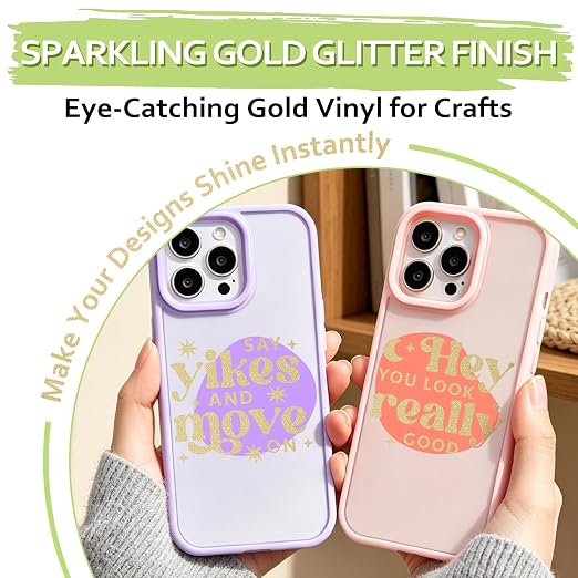 TECKWRAP Gold Glitter Permanent Vinyl 12" x 5ft Roll, Shimmer Gold Adhesive - Image 3