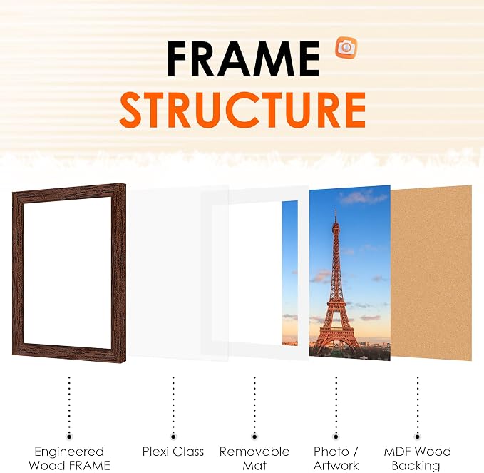 FIXSMITH 11x17 Picture Frame Brown Set of 2, Photo Frame - Image 6