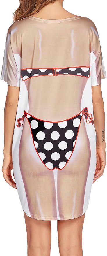 Ekouaer Women's Bikini Shirt Cover Up Short Sleeve Cute Bikini Print Cover-Up - Image 2