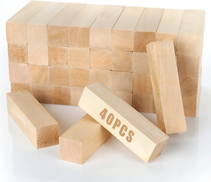 CYEAH 40 Pcs Basswood Carving Blocks, 4” x 1” x 1” Wood Blocks by CYEAH