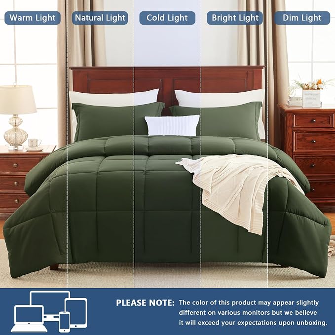 CozyLux Twin/Twin XL Comforter Set Olive Green - Image 5