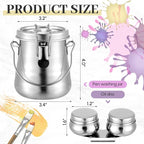 2 Pcs Paint Brush Cleaner Set Stainless Steel Double Dipper Palette Cup Paint - Image 2