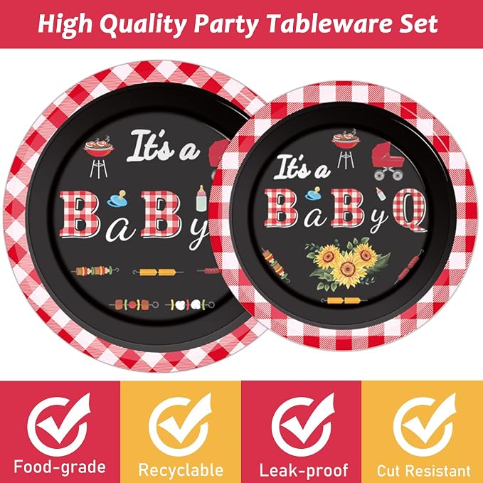 Tevxj 96 PCS BBQ Baby Shower Plates Napkins BabyQ Party Tableware It’s A Baby Q - Image 4