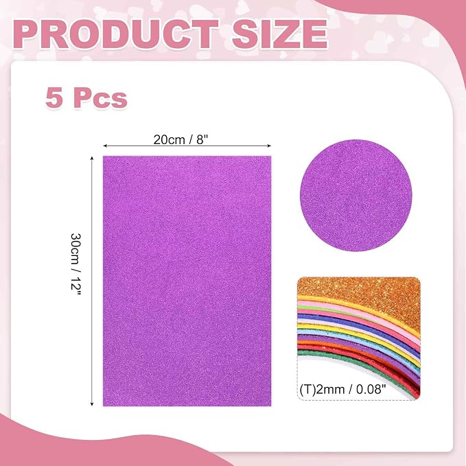 MECCANIXITY 5 Sheets Purple Shiny Foam Sheets, 8 Inch x 12 Inch Sparkle EVA - Image 2