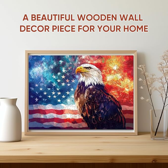 Reouinty Wooden Puzzles for Adults, Firework Eagle Jigsaw Puzzle, Wood Puzzles - Image 6