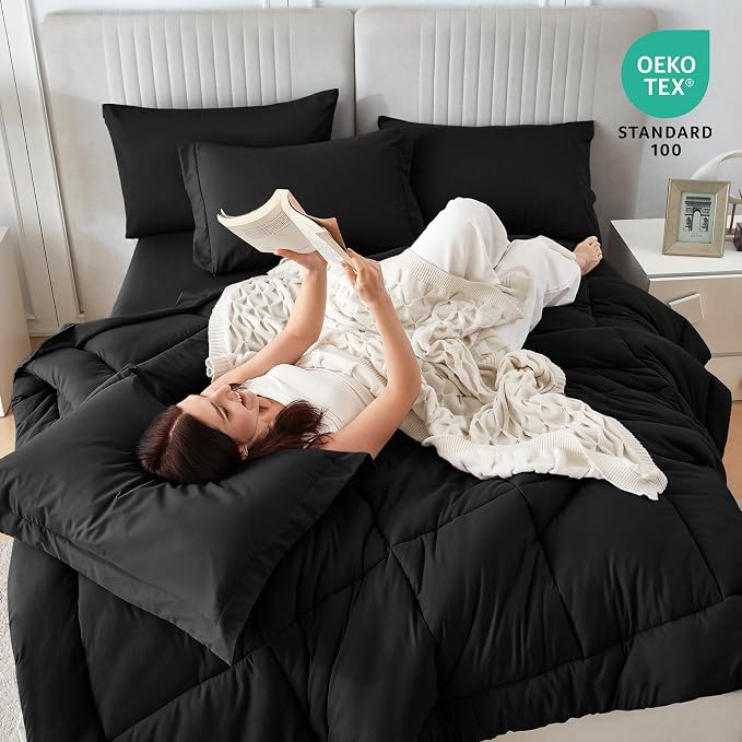 Sasttie King Size Comforter Set Black, 7 Pieces Bed in a Bag King, Complete - Image 5