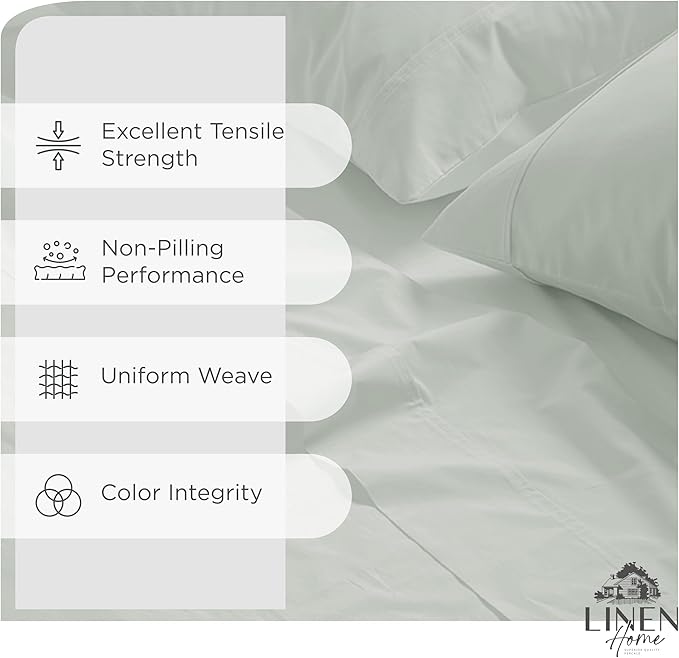 Linen Home 100% Cotton Percale Sheets California King Size, Dove Grey, Deep - Image 2