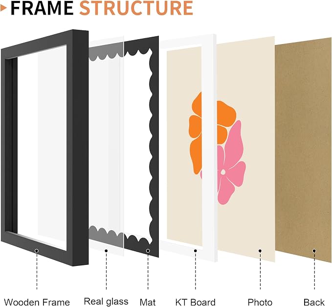 8x10 Picture Frame with Real Glass, Wooden cute 8 x 10 Photo Frame with Wavy Mat - Image 5