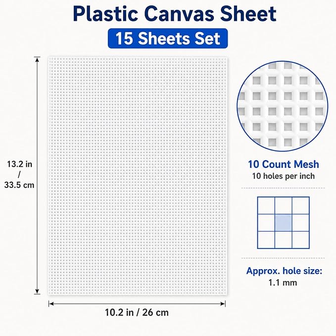 YOUNTHYE 15 PCS 10 Count Plastic Canvas Sheets, 10.2 x 13.2 Inch Plastic Mesh - Image 2