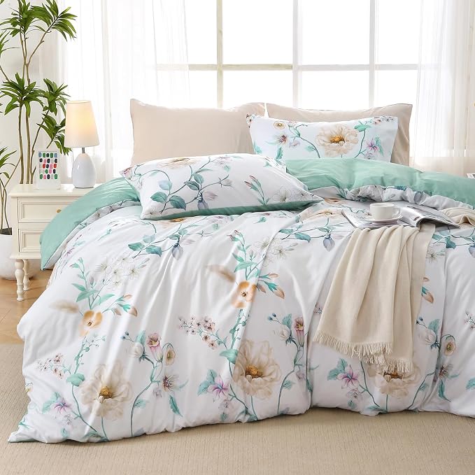 Duvet Cover King Size, Reversible Floral Vintage Duvet Cover Set by MUXHOMO