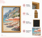 Framed Pink Umbrella Coastal Canvas Wall Art, Beach Scene Painting Picture Wall - Image 4
