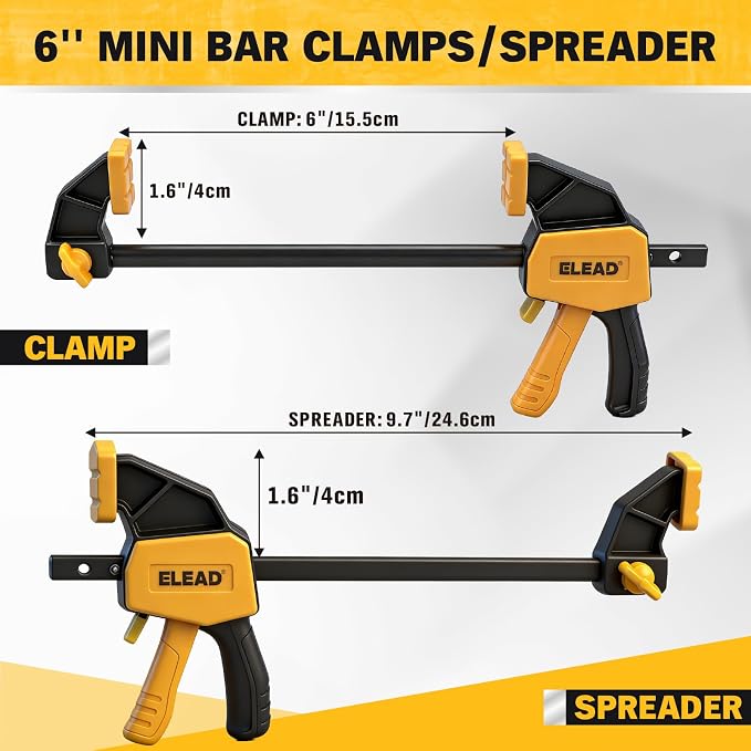 6" Mini Bar Clamps for Woodworking, 4-Piece One-Handed F Clamp/Spreader - Image 2