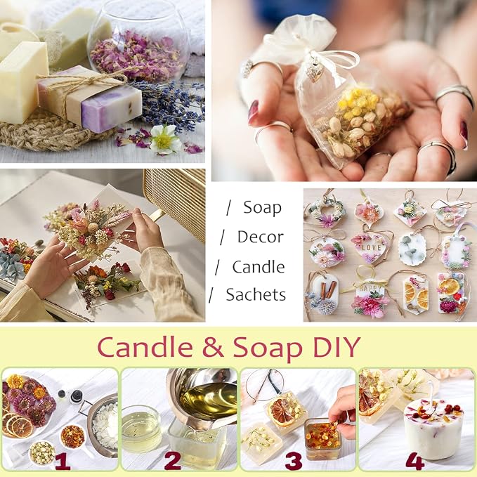 21 Pack Dried Flowers for Candle Making, 100% Natural Dried Herbs Kit for Soap - Image 4