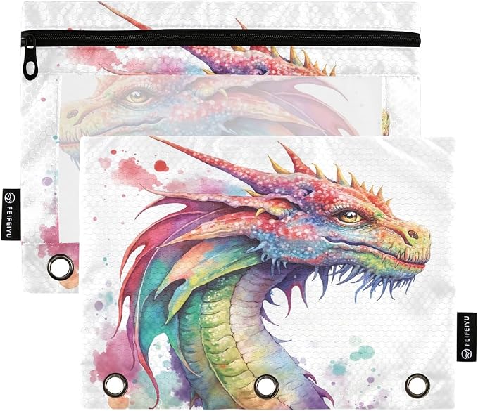 Watercolor Dragon Pencil Pouch for 3 Ring Binder, 2 Pack Waterproof Pencil Bags by BOENLE-WELCOMEYOURCOMING