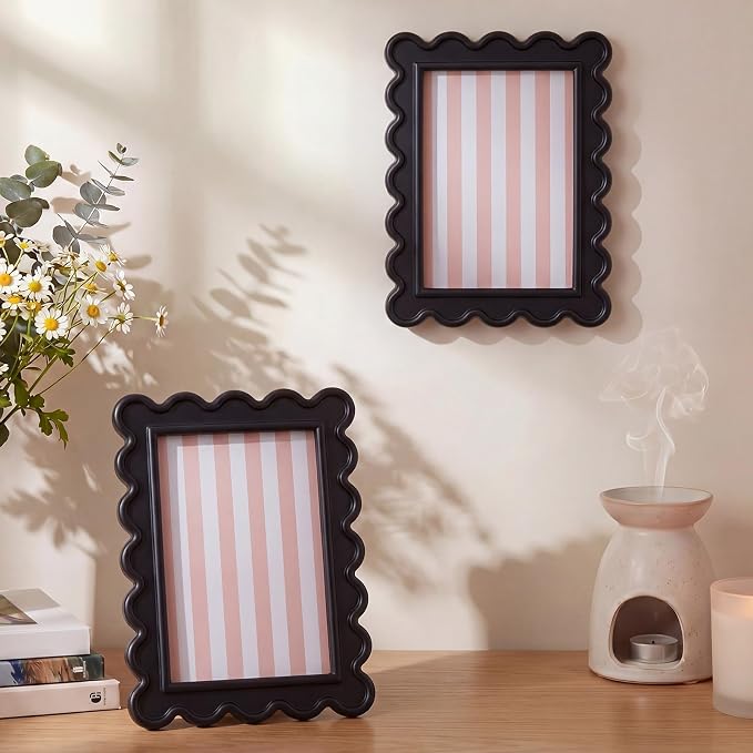 AceOrbit 4x6 Inches Black Flower Wavy Scalloped Picture Frame Cute Wavy Edge - Image 5