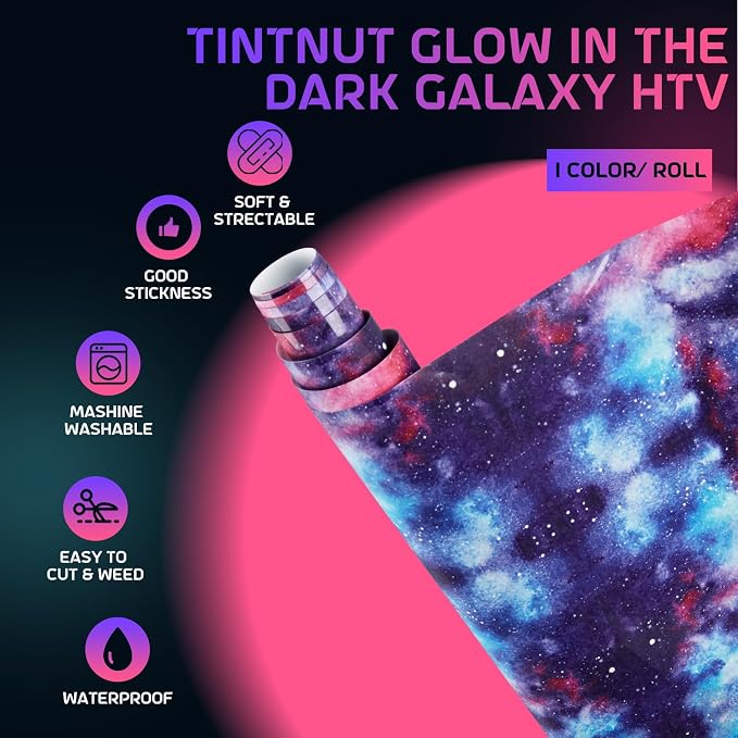 Tintnut Dark Purple Galaxy Glow in the Dark HTV Vinyl, stretch washable - Image 2