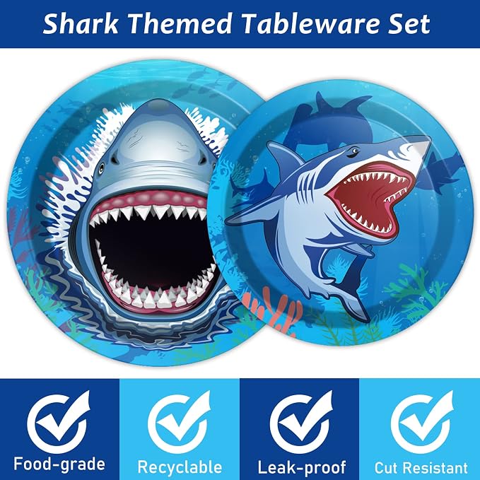 24 Guests Shark Theme Party Decorations Under the Sea Party Tableware Set Shark - Image 4