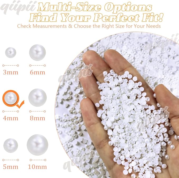 qiipii 3200PCS 4mm Small Pure White Round Half Round Pearls - Image 3
