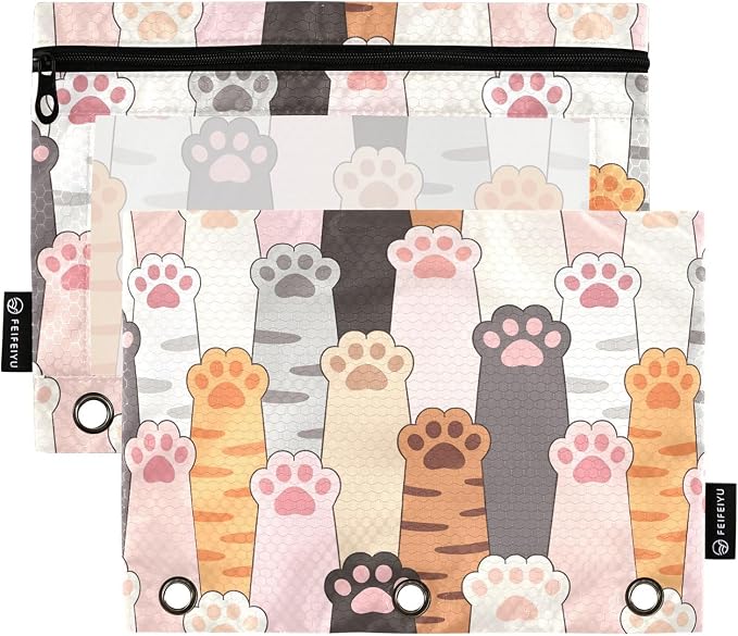 Cat Paw Prints Pencil Pouch for 3 Ring Binder, 2 Pack Waterproof Pencil Bags by BOENLE-WELCOMEYOURCOMING