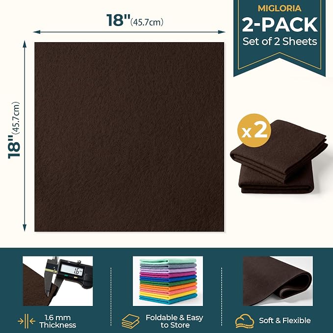 Felt Fabric Sheet 18 x 18 Inch, 1.6mm Thick | Soft and Flexible Nonwoven - Image 2