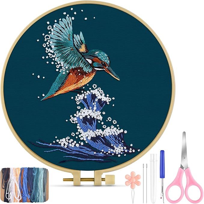 TINDTOP Embroidery Kit for Beginners Adult, Kingfisher Embroidery Kit for by TINDTOP