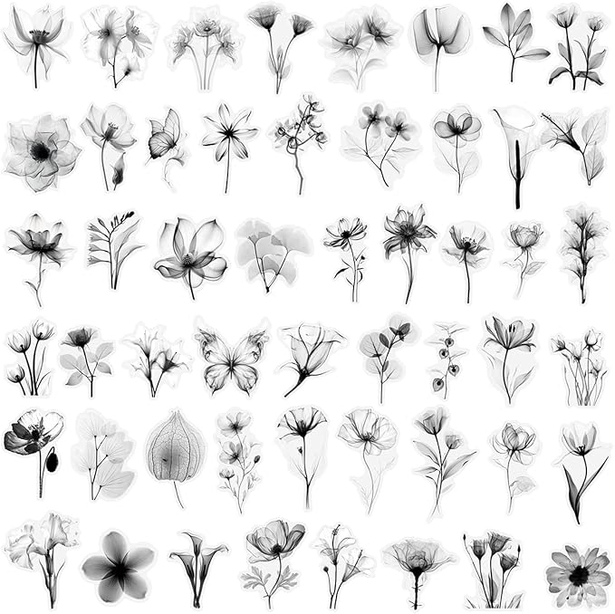 50Pcs Transparent Black and White Waterproof Plant Stickers - Image 6